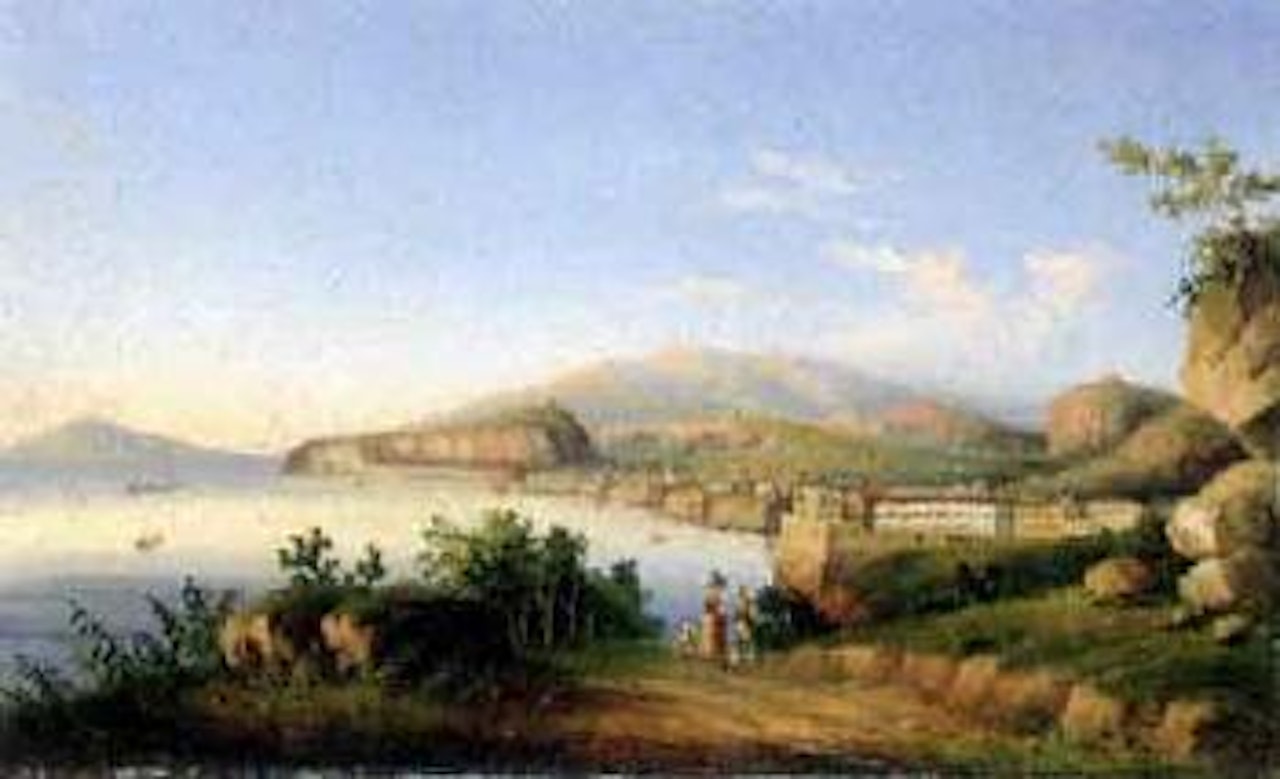 Capri seen from the sea. View of Sorrento by Neapolitan School