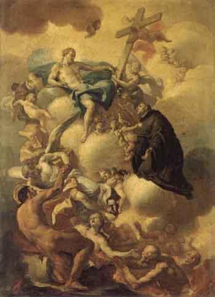 Saint Benedict interceding with Christ for the penitent souls by Francesco Solimena