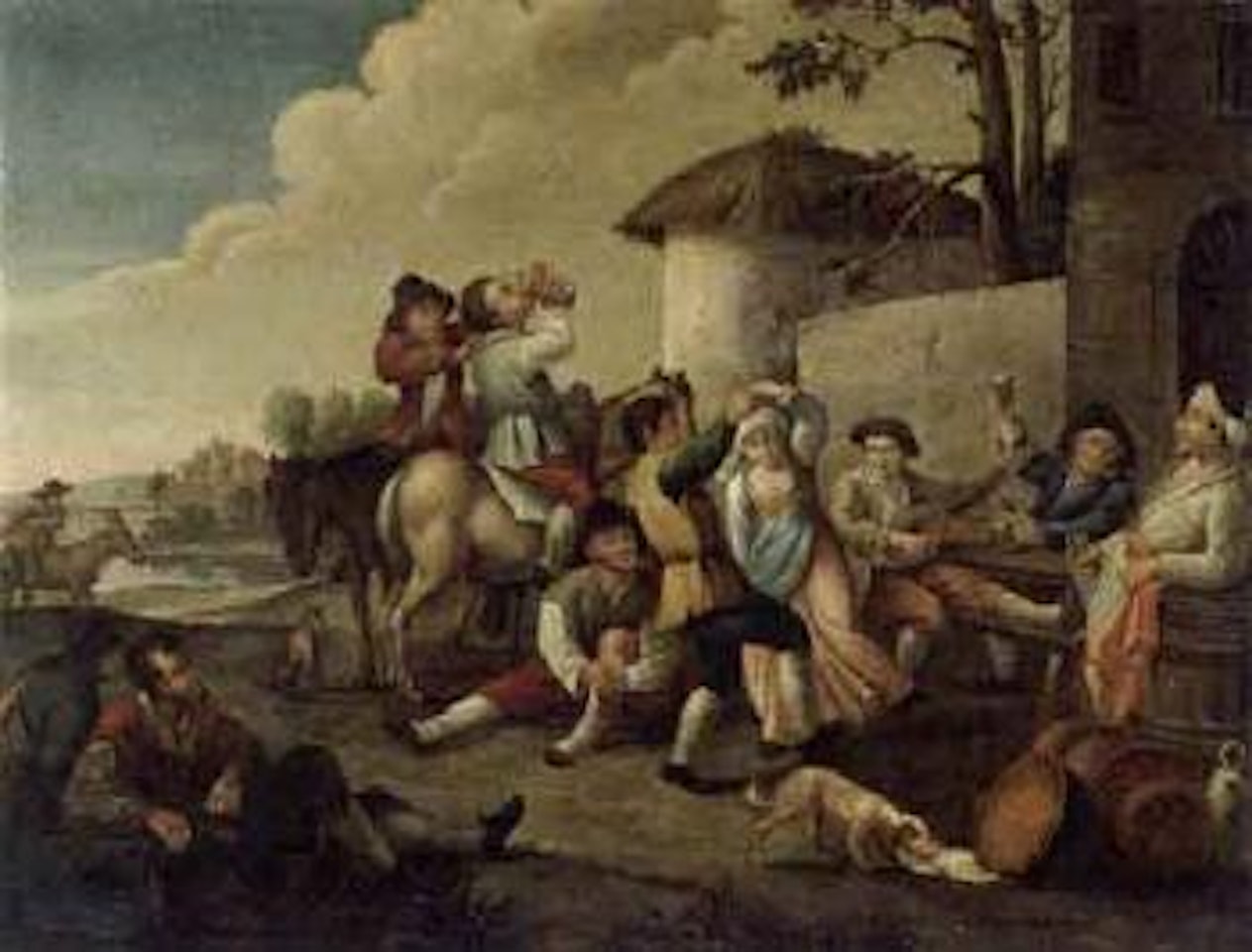 Peasants dancing by inn by Italian School