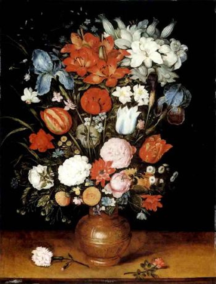 Lilies, irises and other flowers in a vase, with a dragonfly by Jan Brueghel the Younger