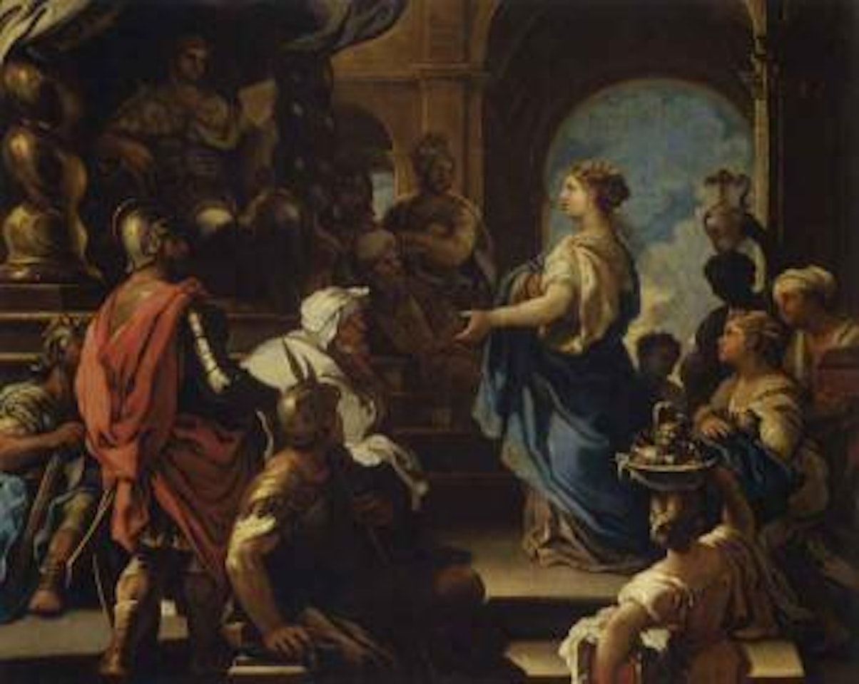 Queen of Sheba offering gifts to King Solomon by Circle of Luca Giordano