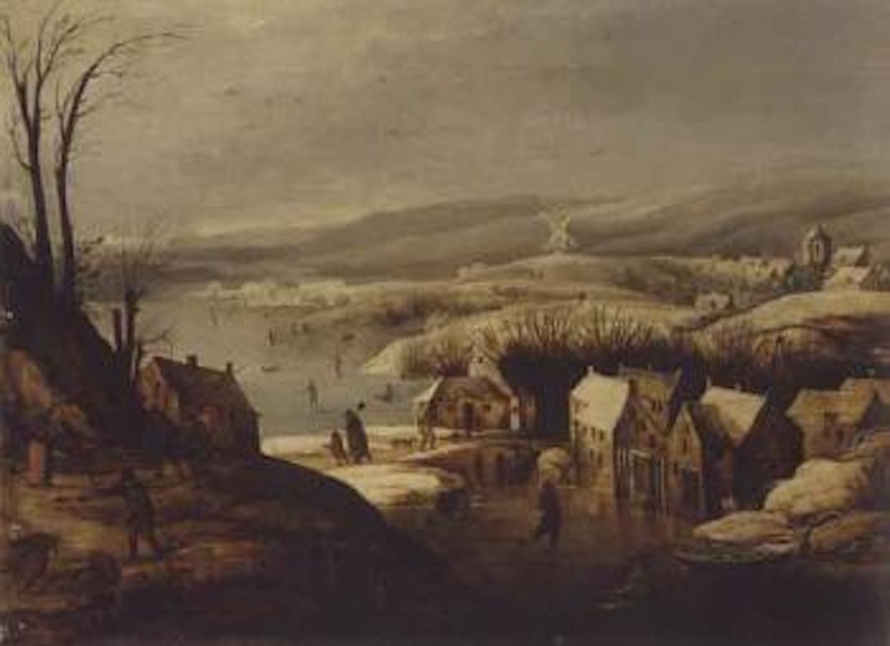 Winter landscape with skaters near a village by Joos de Momper the Younger