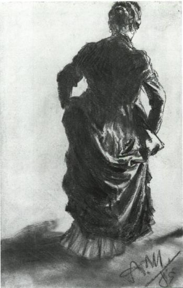Woman wearing dress with bustle, seen from behind by Adolph Menzel