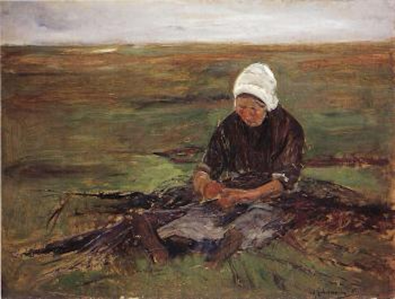 Woman seated in foreground, study for Mending the Nets by Max Liebermann