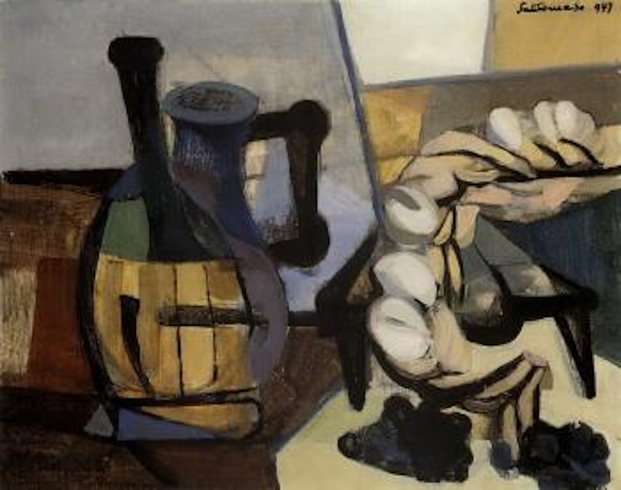 Still life with flask by Giuseppe Santomaso