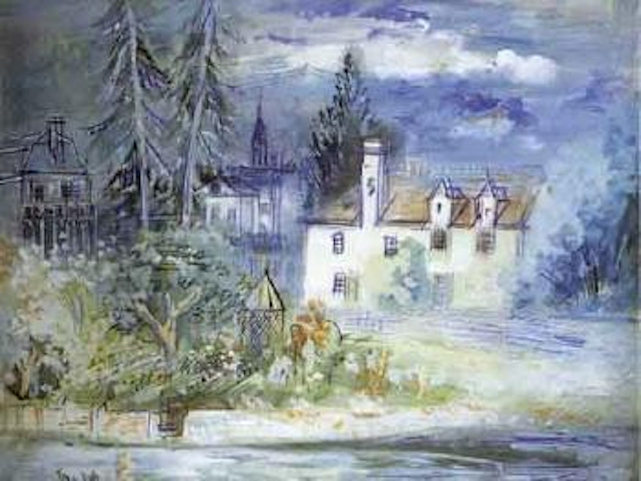Paysage imaginaire avec maisons et riviere by Jean Dufy