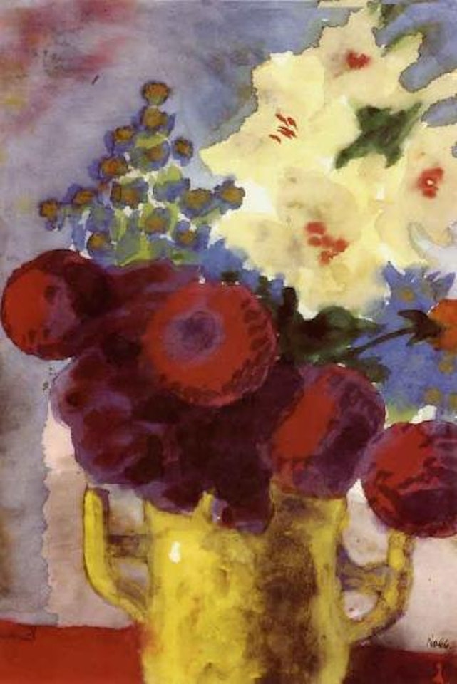 Flowers in a yellow ceramic vase by Emil Nolde