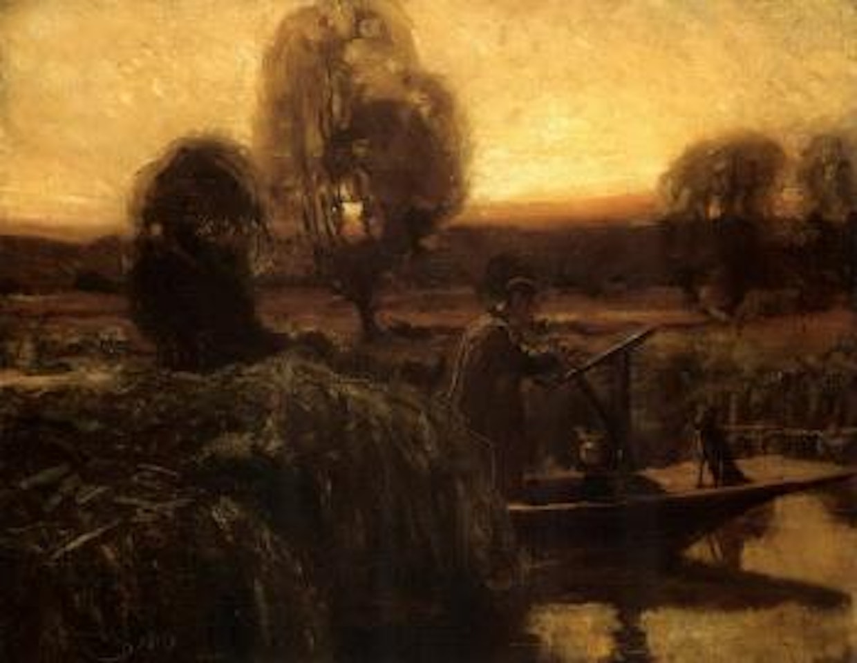 Before the light goes, self portrait of the artist with his dog in a landscape by Alfred James Munnings
