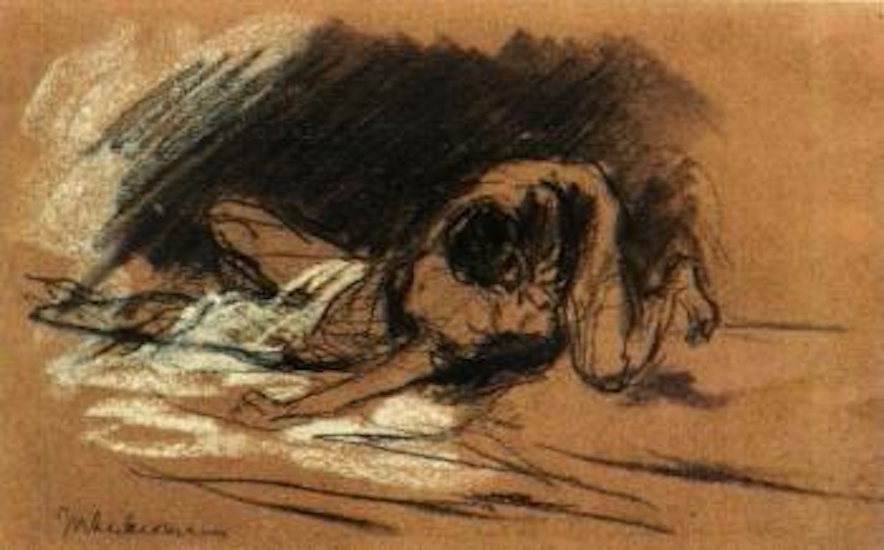 Man kissing sleeping woman by Max Liebermann