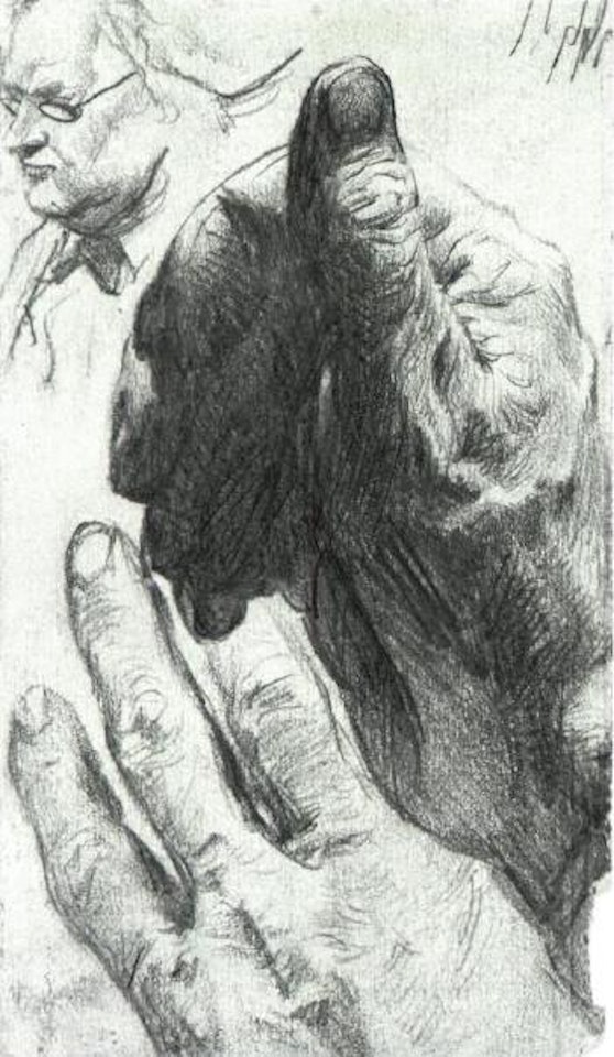 Hands and head of a man by Adolph Menzel