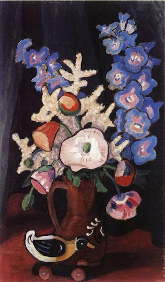 Still life of flowers and wooden duck by Gabriele Münter
