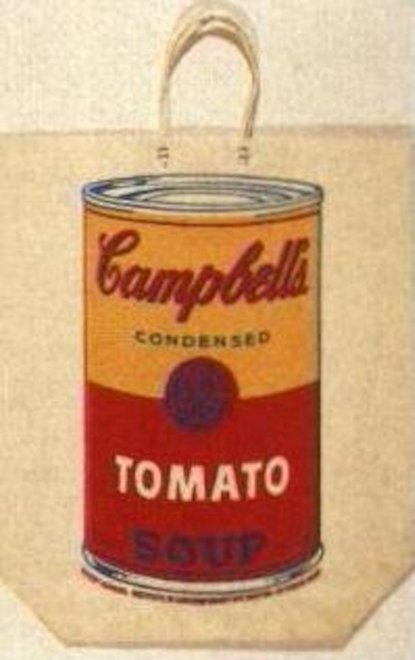 Campell's soup can on shopping bag by Andy Warhol