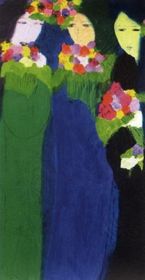 Three geishas with flowers by Walasse Ting