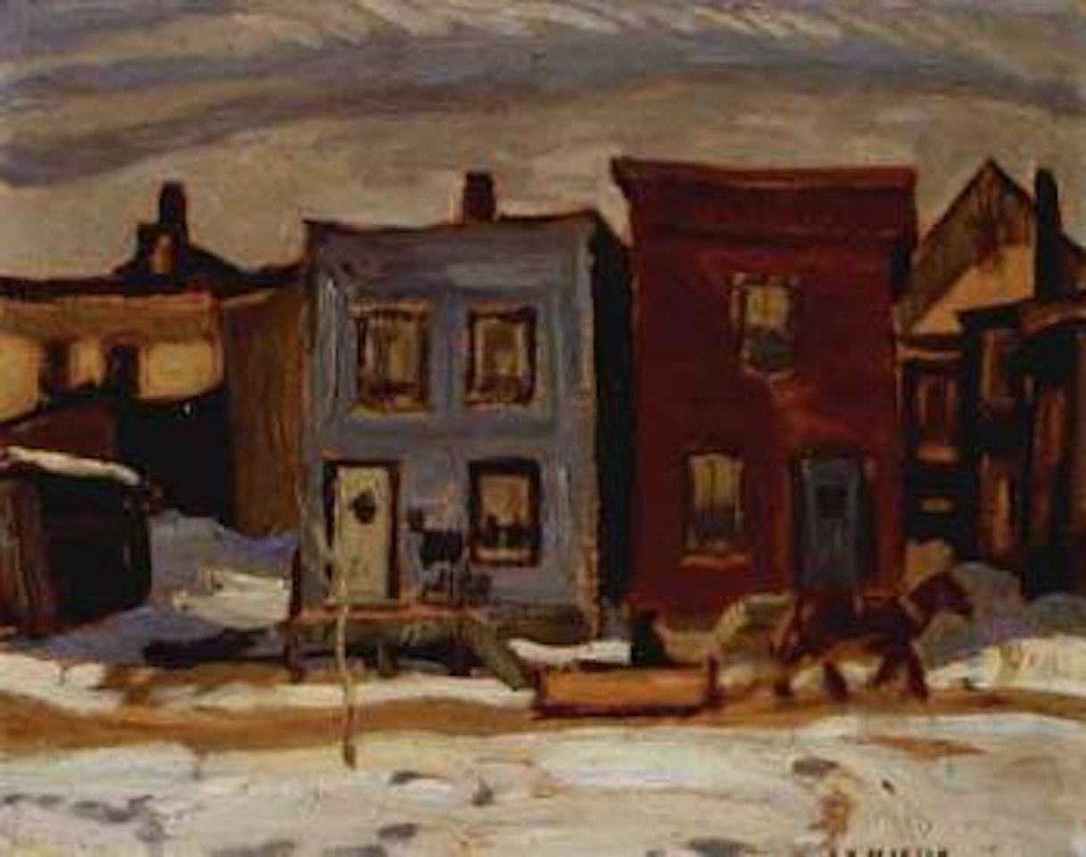 Horse drawn sleigh in village. Mountain lake by Alexander Young Jackson