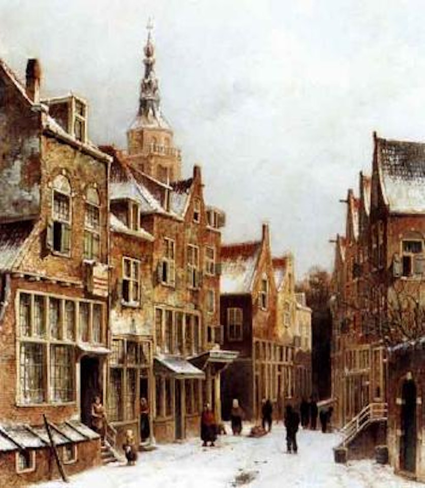 View of a town in winter by Dutch School