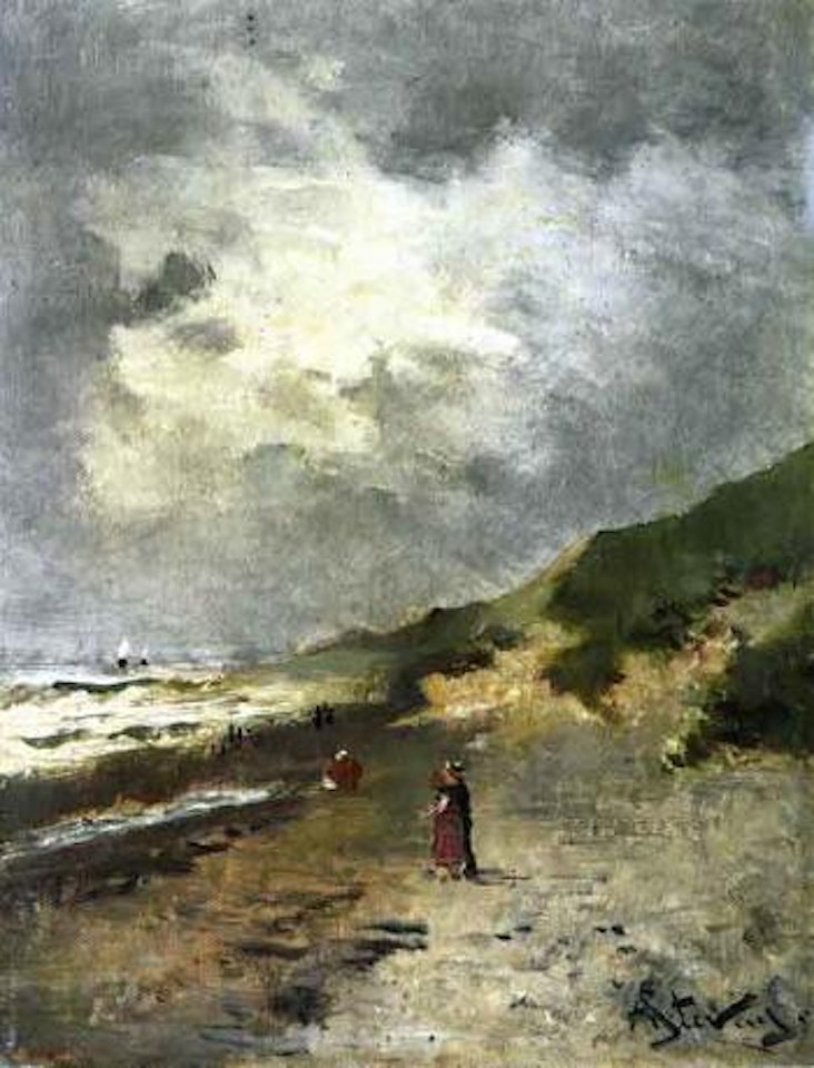 Figures walking on the beach by Alfred Stevens