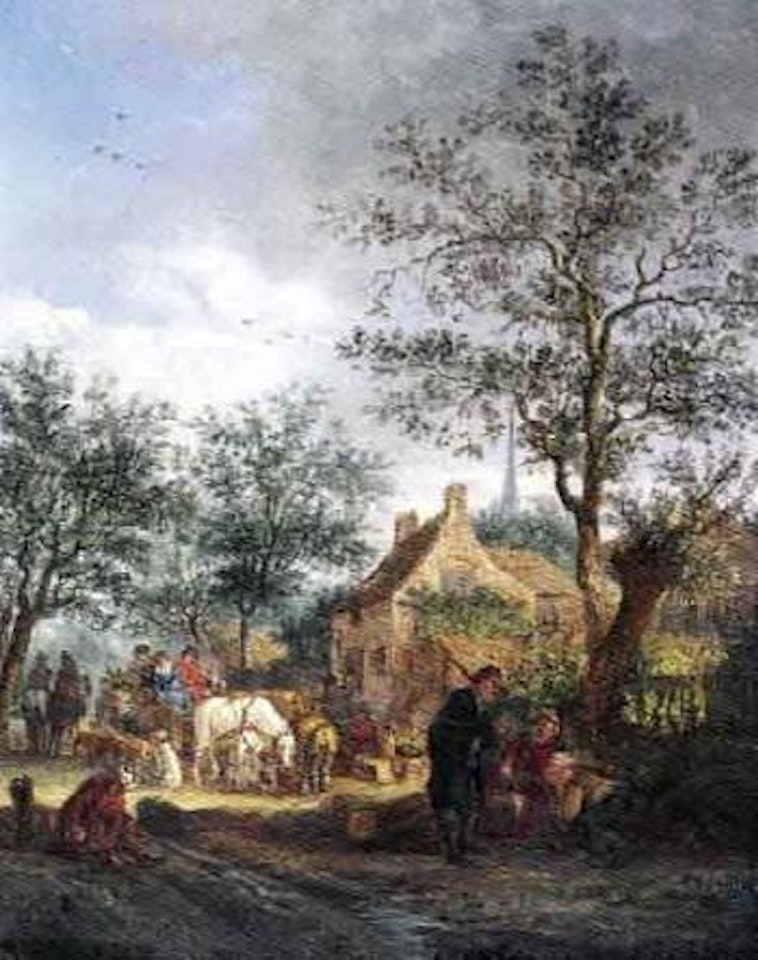 Travellers resting in front of an inn by Flemish School