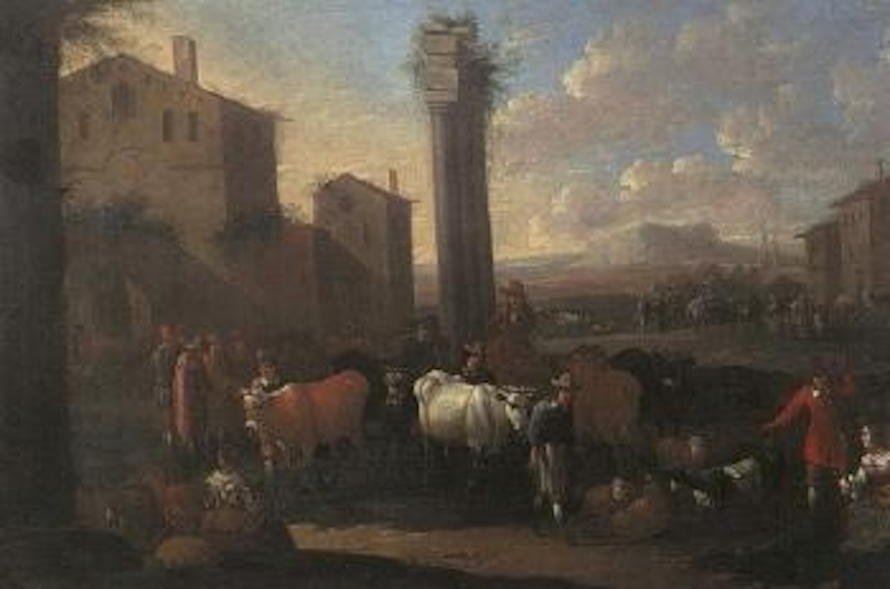 Italian cattle market by buildings by Flemish School