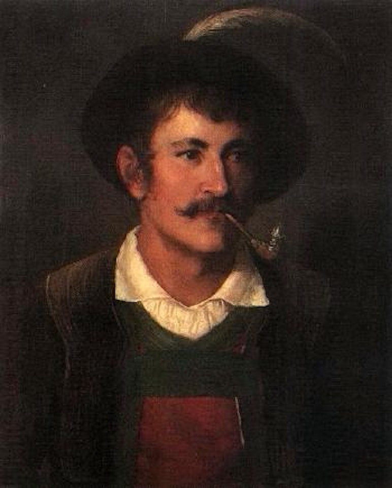 Tyrolean boy wearing hat, smoking pipe by Franz von Defregger