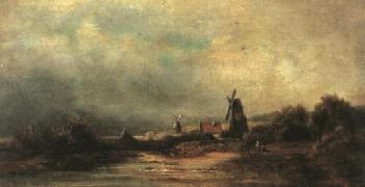 Landscape with windmills and farmstead by Carl Spitzweg