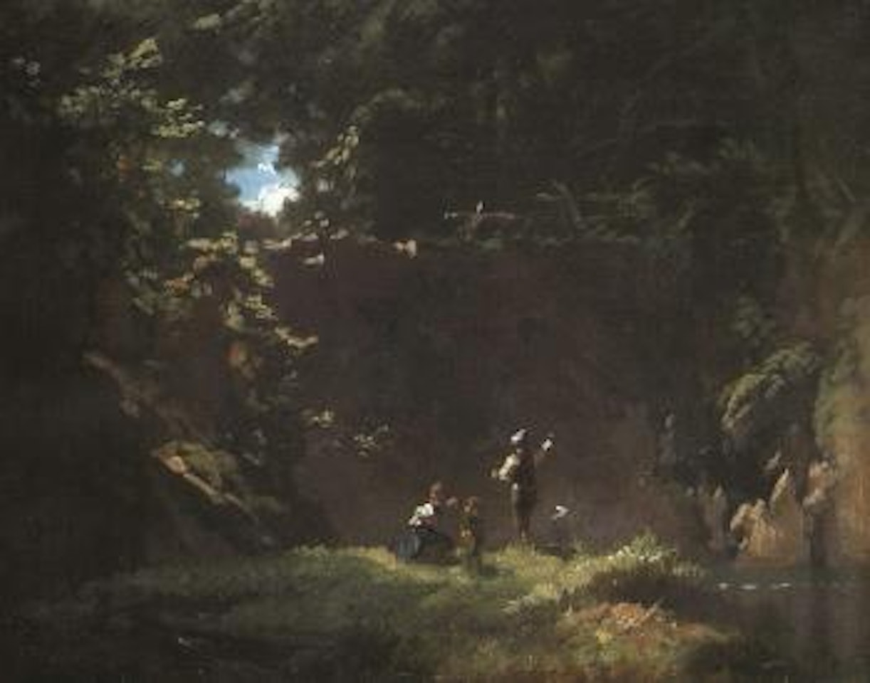 Children fishing in woodland pond by Carl Spitzweg