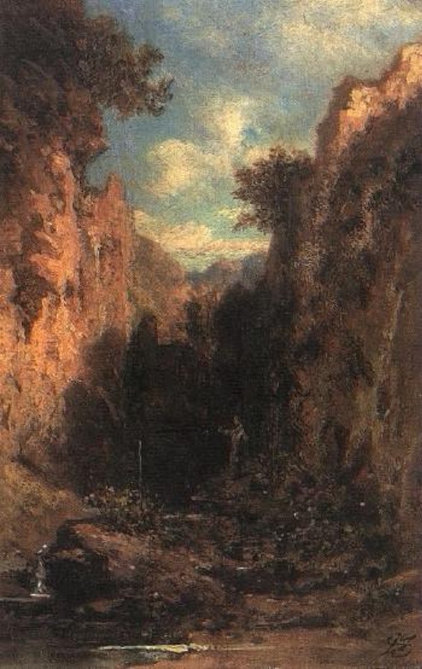 Monk fishing in gorge by Carl Spitzweg