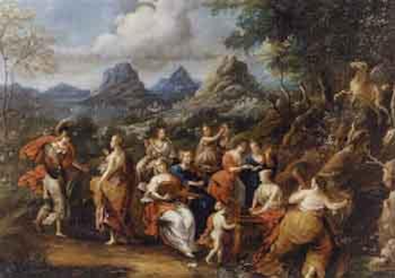 Minerva visiting the muses on Helion by Dutch School