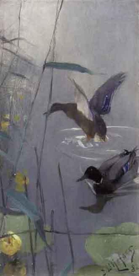 Mallards among reeds by Bruno Liljefors