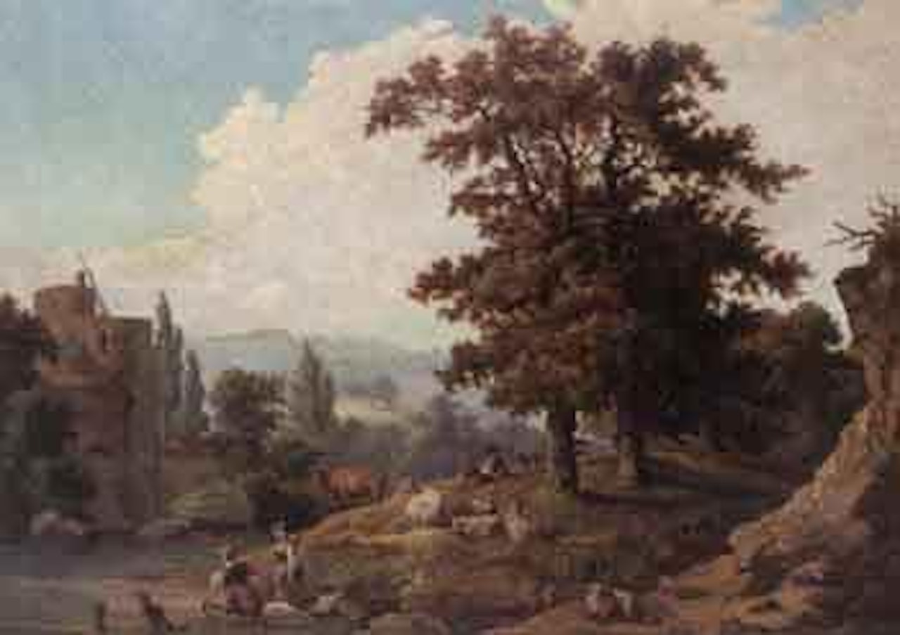 Landscape with figures and cattle by Dutch School