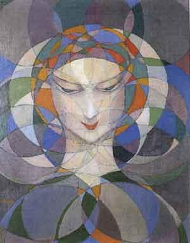 Tete de femme de face sur fond de rosaces by Boleslas Biegas