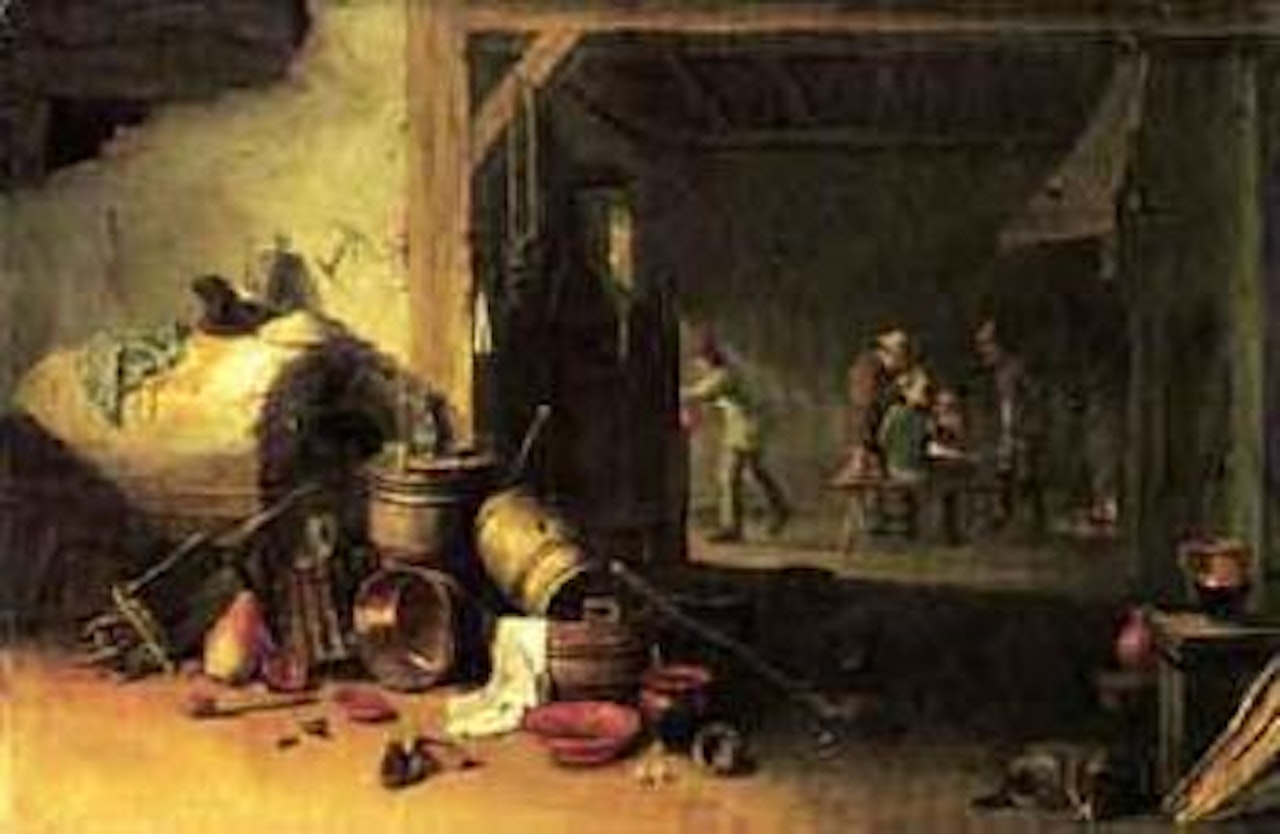 Barn interior with peasants playing cards by David Teniers II