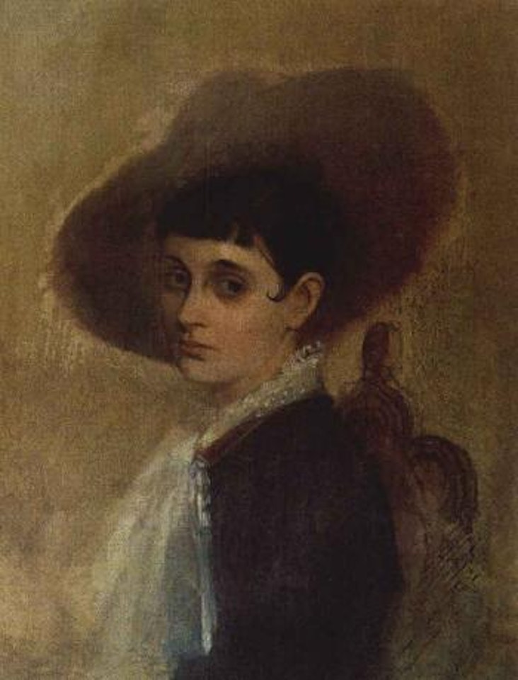 Young lady wearing a hat by Hans Makart