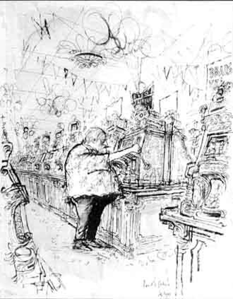 Lone man playing one armed bandit by Ronald Searle