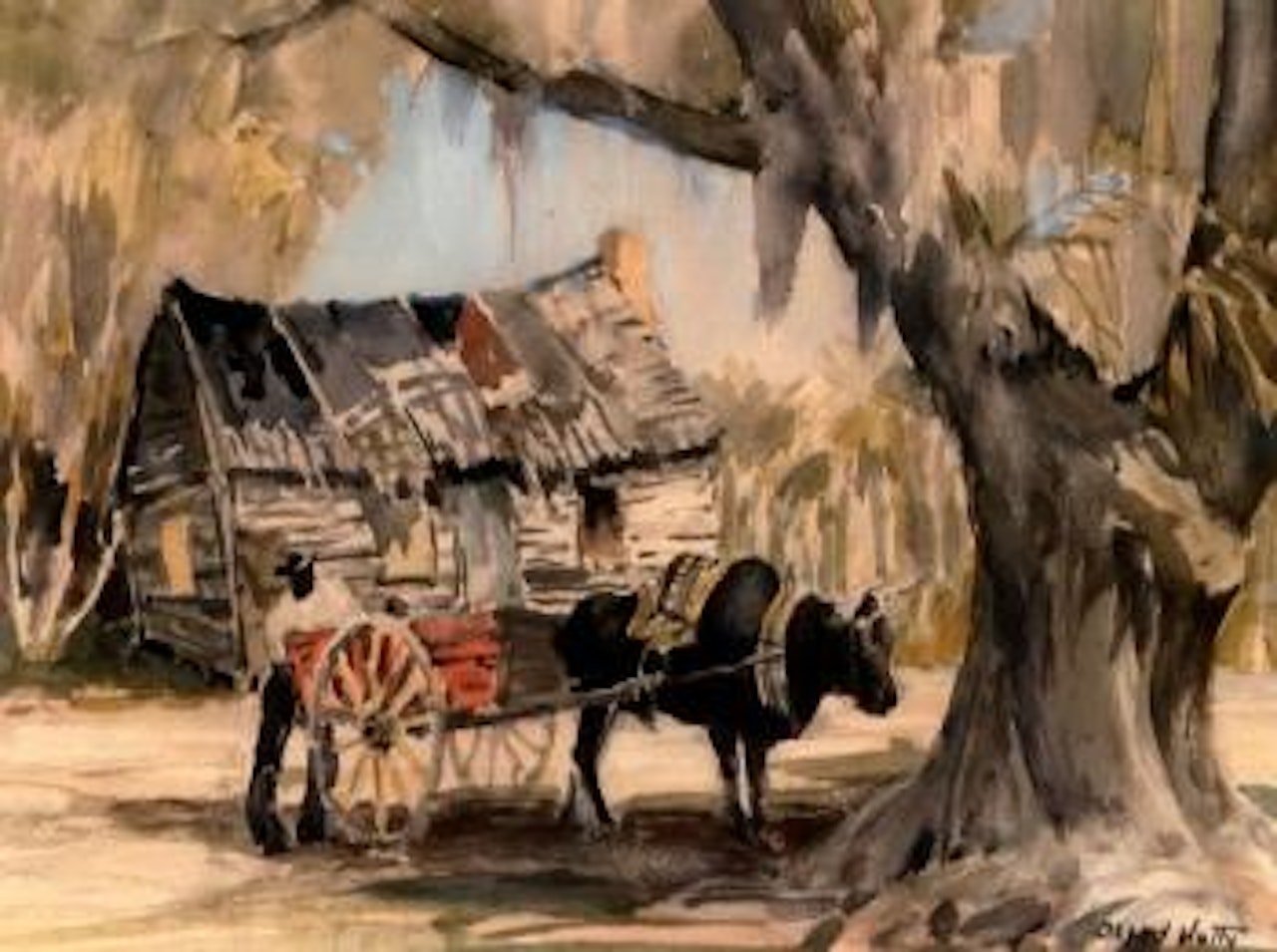 Figure and ox cart by Alfred Hutty
