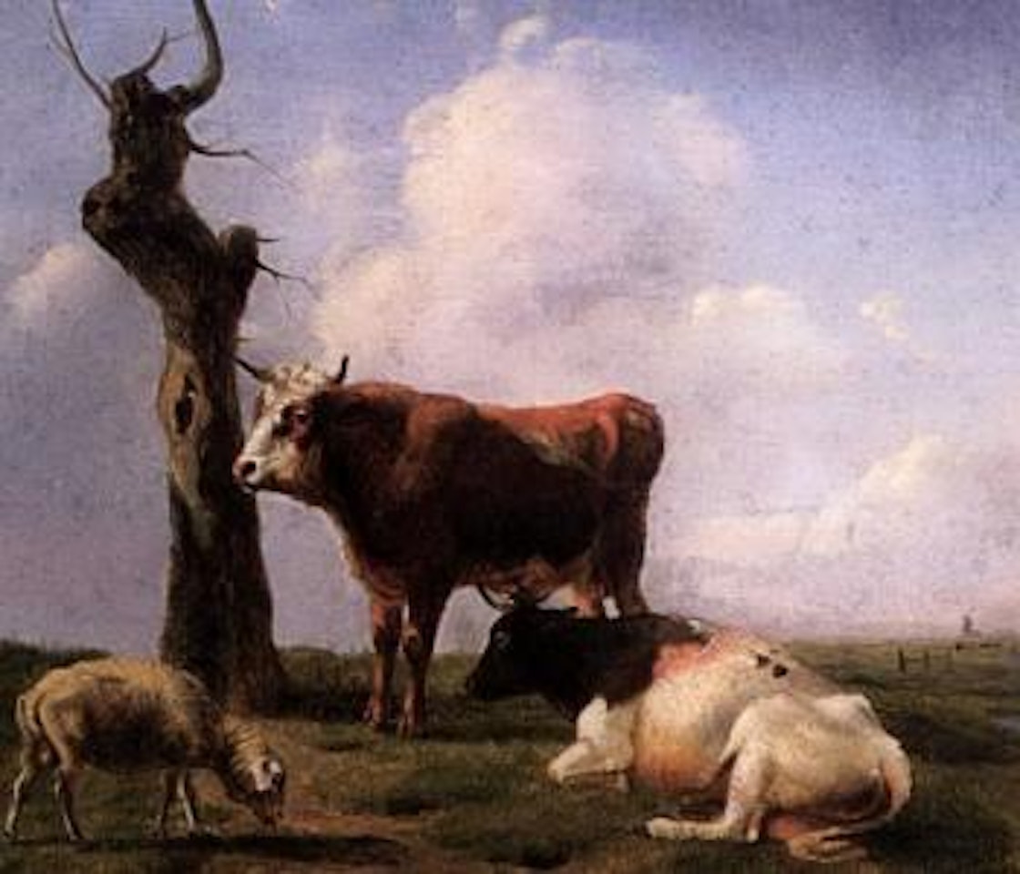 Cows and sheep in a meadow by Eugène Joseph Verboeckhoven