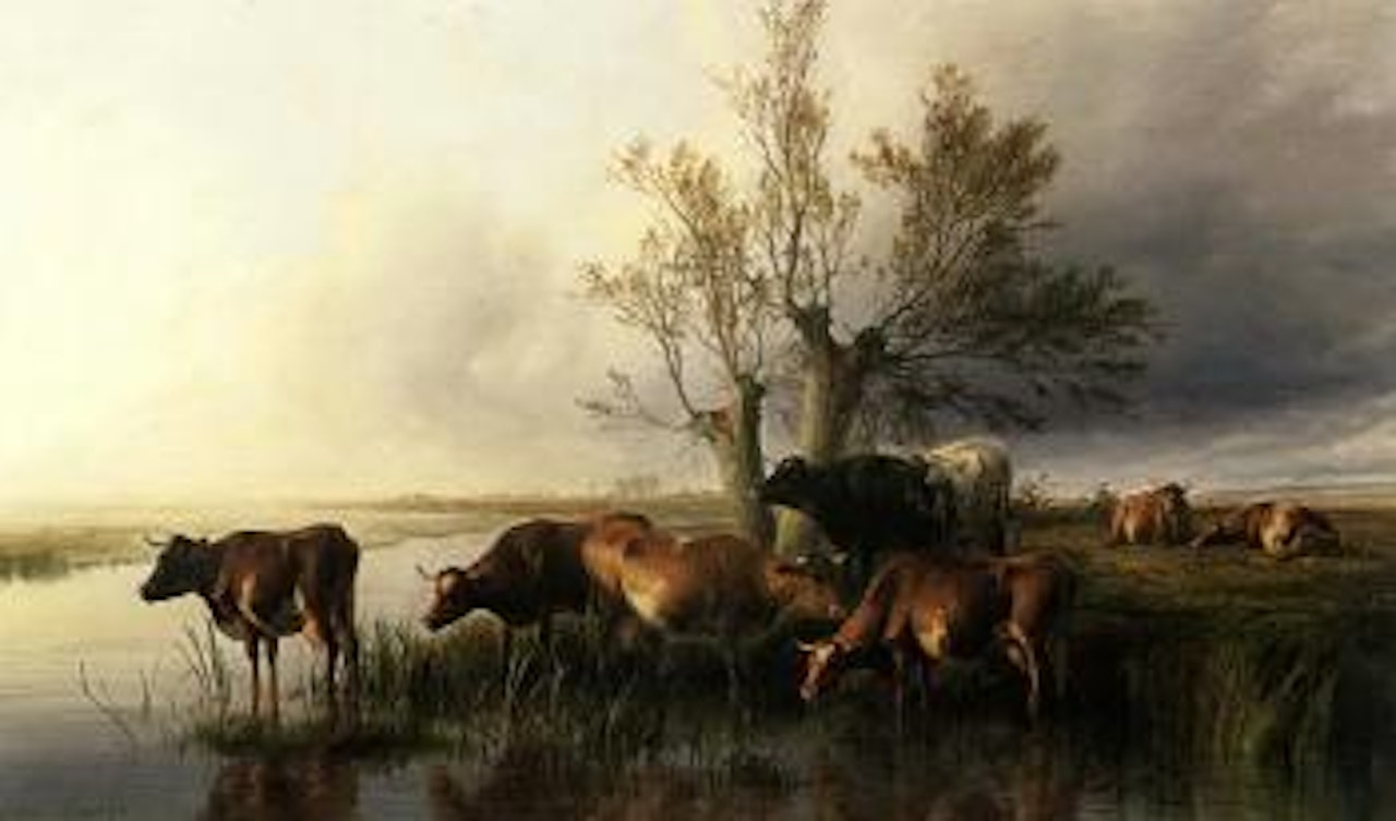 Cows watering by Thomas Sidney Cooper