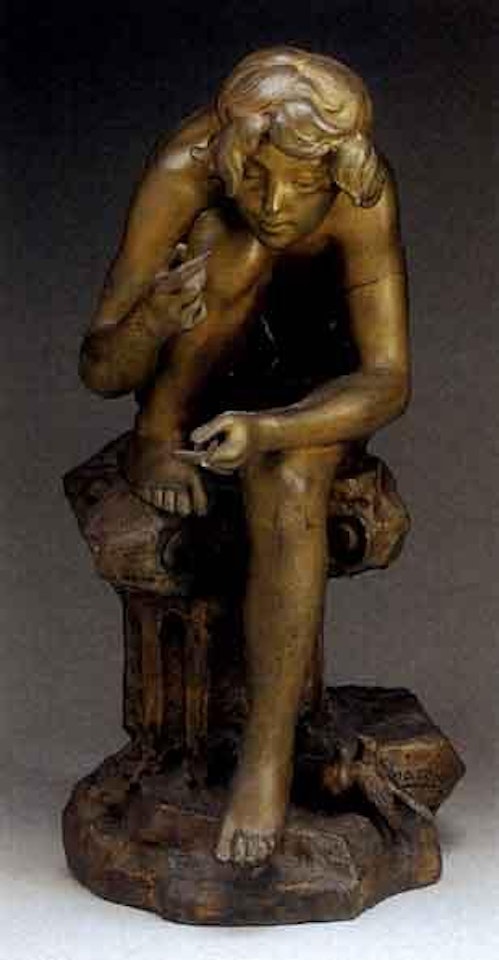 Figure of a boy seated with two doves at his feet by French School