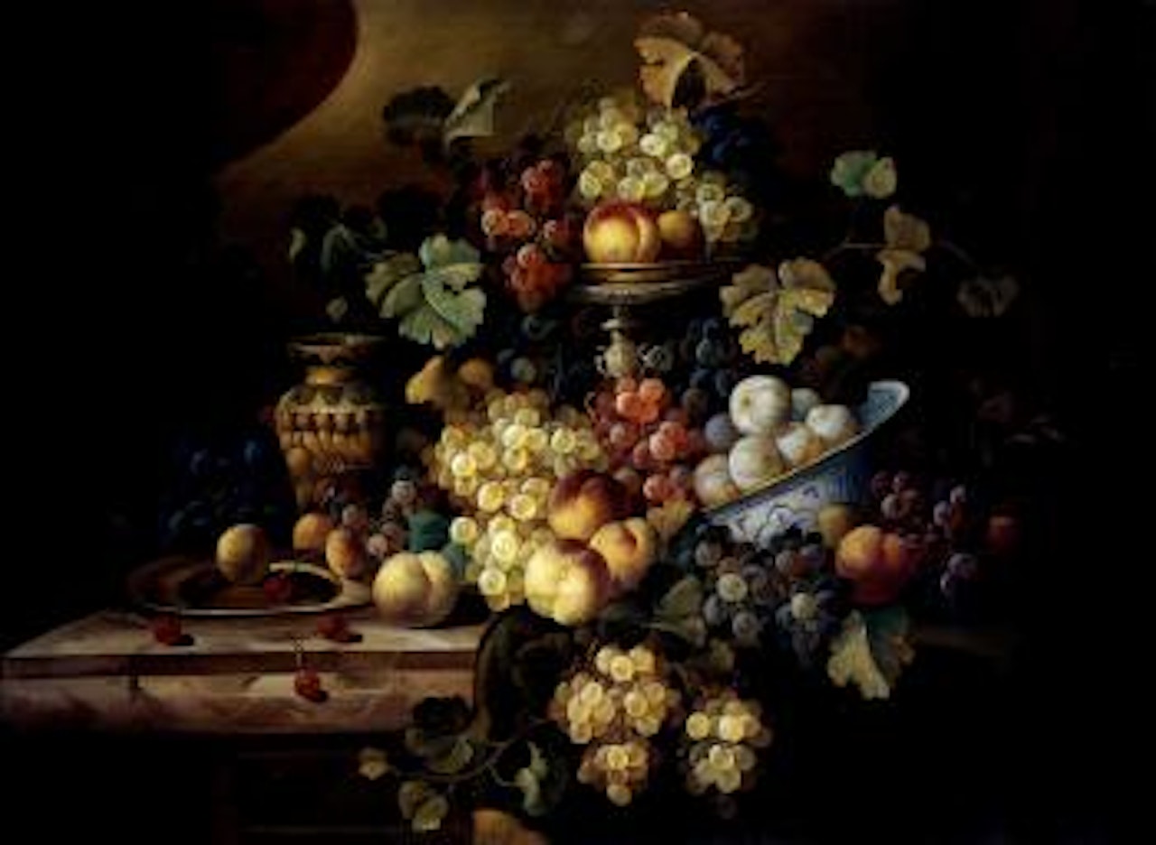 Still life of fruit on a table by Spanish School