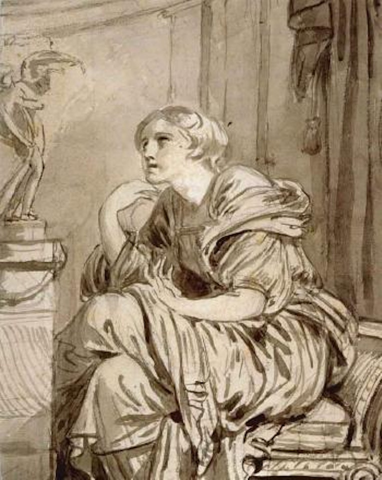 Une jeune fille implorant une statue de l'Amour by Jean-Baptiste Greuze