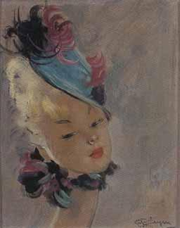 Portrait de femme brune au chapeau by Jean Gabriel Domergue
