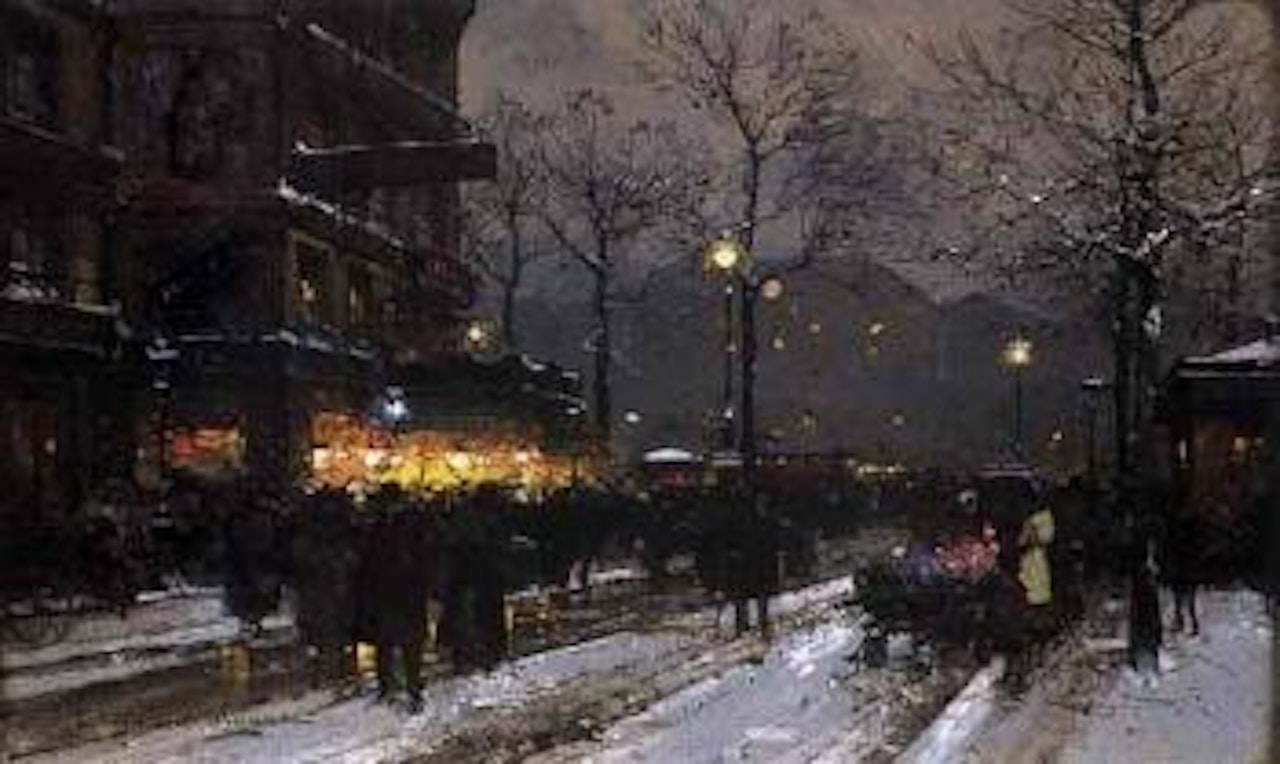 Boulevard Beaumarchais sous la neige by Eugene Galien-Laloue