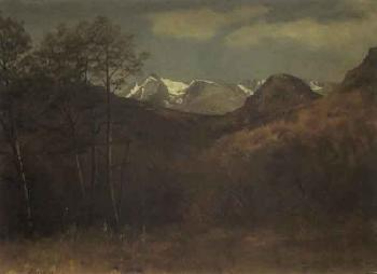 Study of grassy hills with snow capped mountains beyond by Albert Bierstadt