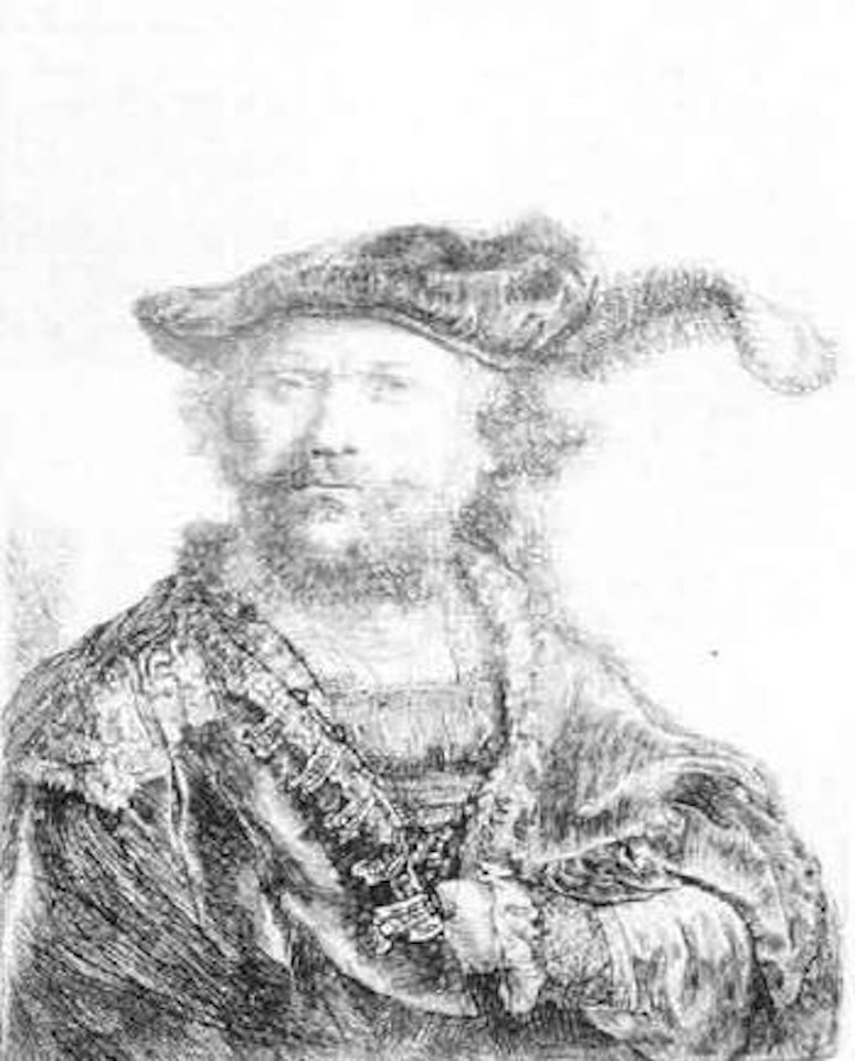 Auto-portrait au bonnet de fourrure avec plume by Attributed to Rembrandt Harmensz van Rijn