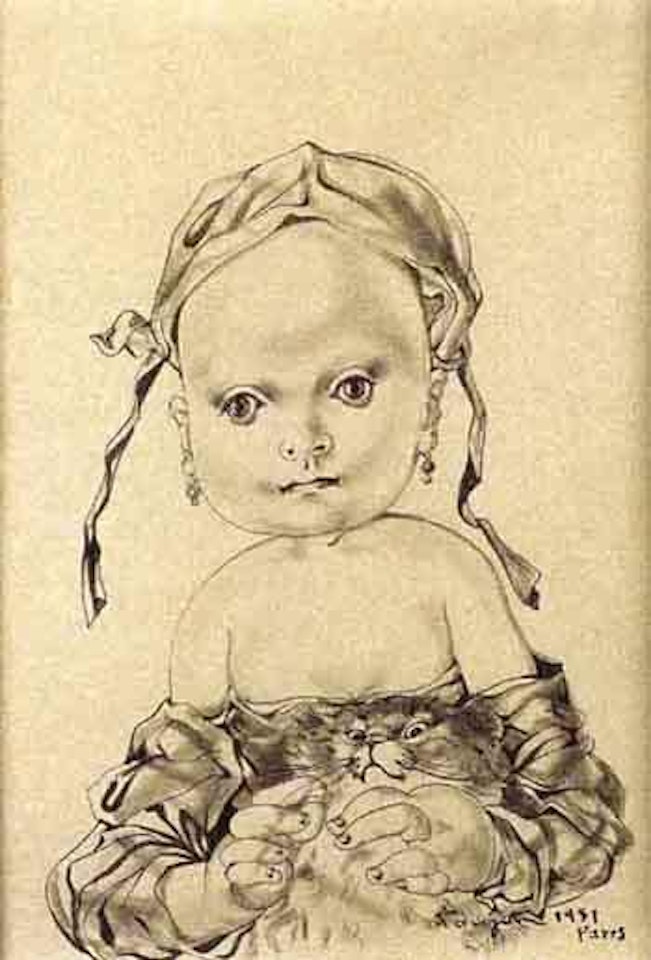 Fillette, son chat dans les bras by Leonard Tsuguharu Foujita