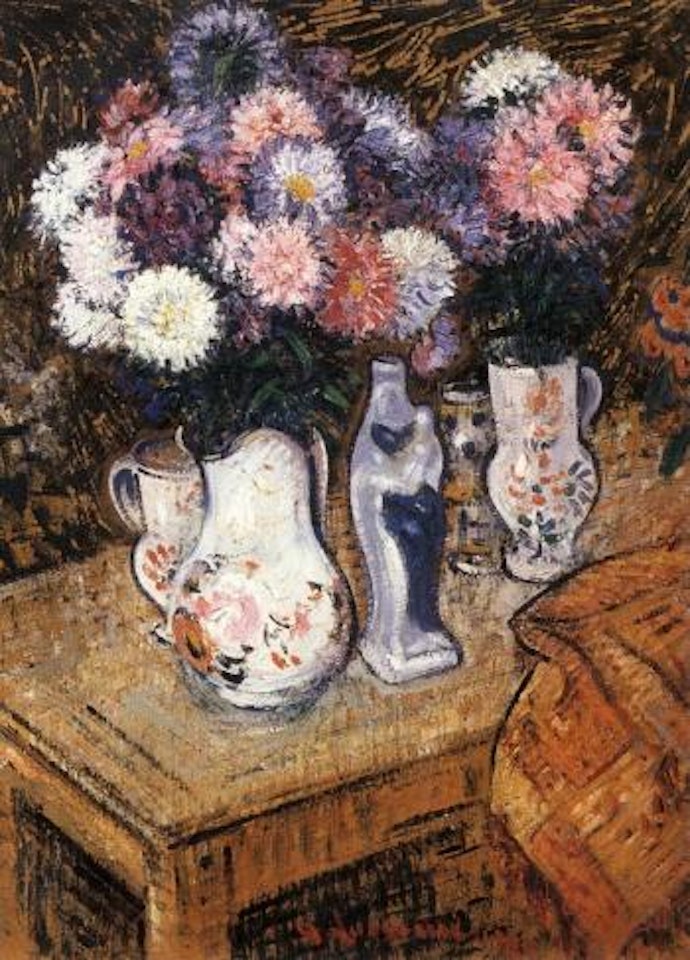 Pont-Aven, bouquets de fleurs et statuette by Gustave Loiseau