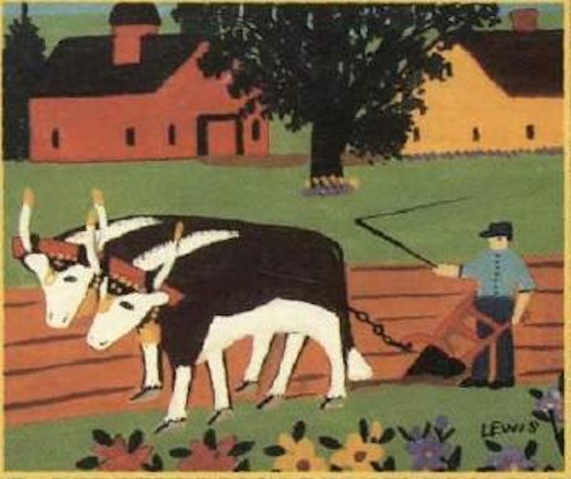 Untitled, oxen team, ploughing by Maud Lewis