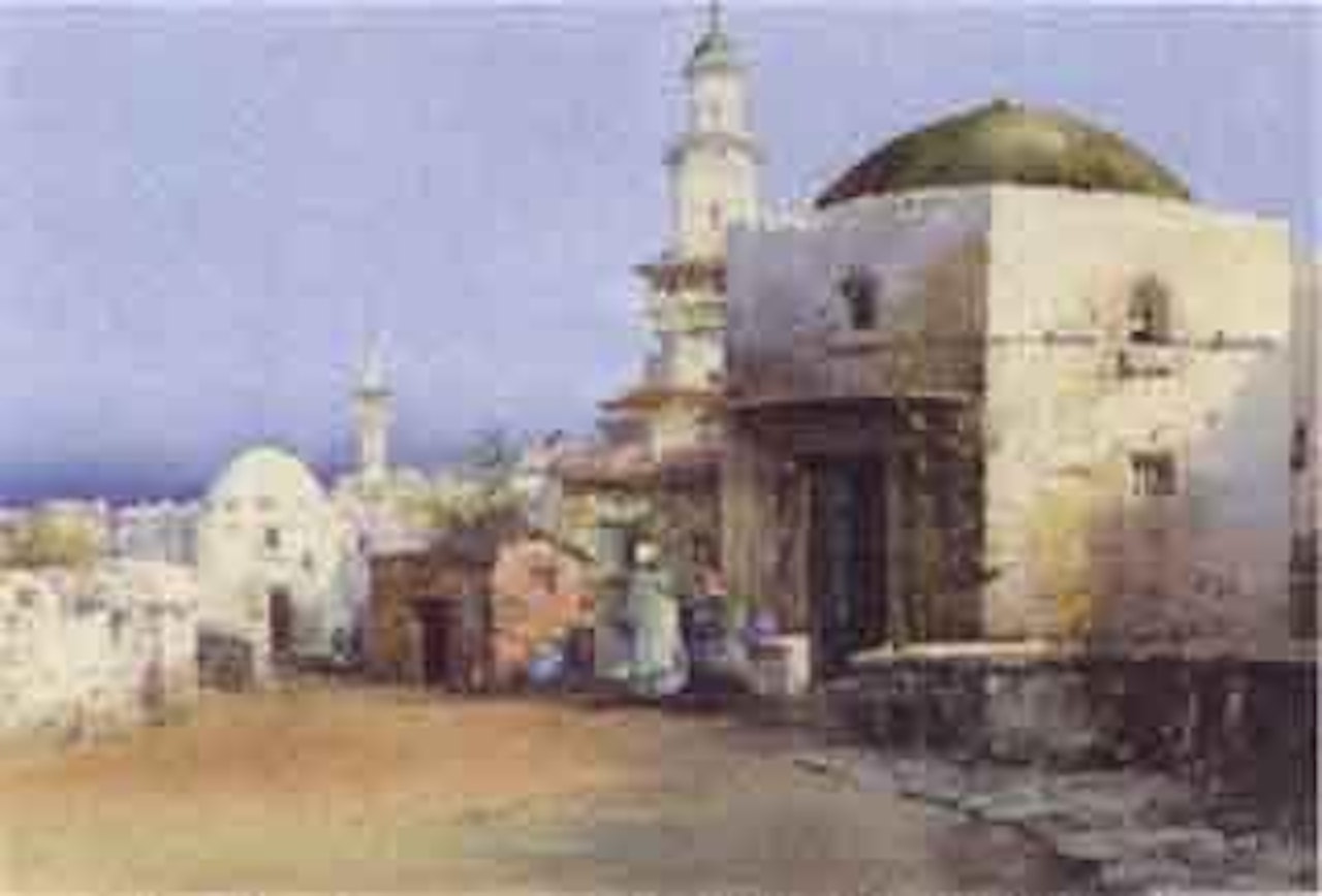 Eastern street scene with mosque by Noel Harry Leaver