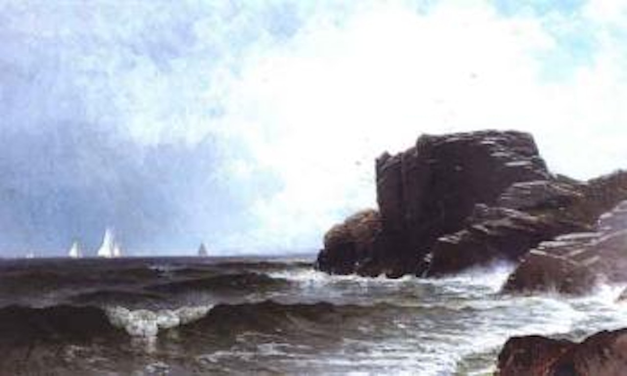 Sailboats off coast by Alfred Thompson Bricher