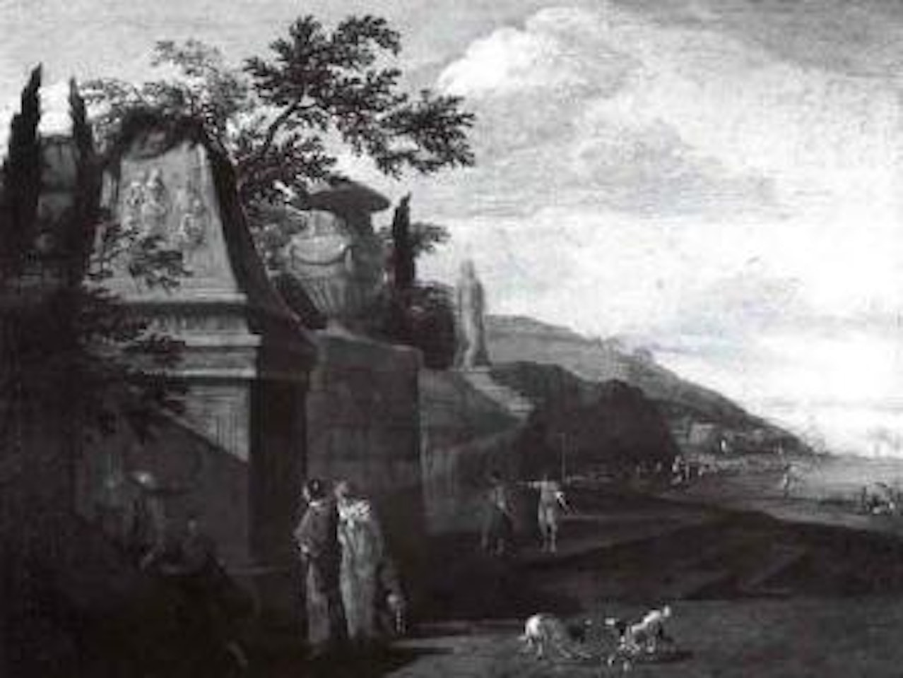 Figures amongst ruins by French School
