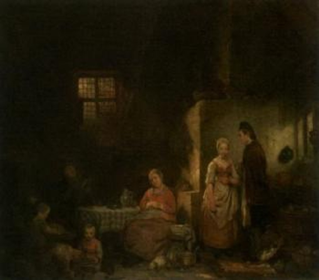 Dutch interior scene - the visitor by Dutch School